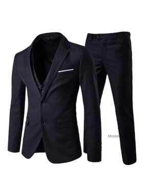 Men's 3-Piece Slim Fit Suit Jacket Pants & Vest Set Formal Wedding